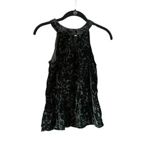 Elegant Black Velvet Floral Burnout Sleeveless Top Evening Cocktail Party